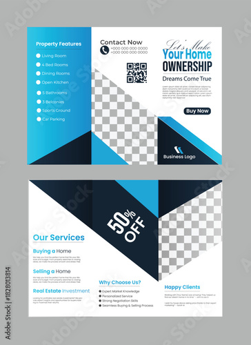 Elegant trifold real estate brochure design temoplate