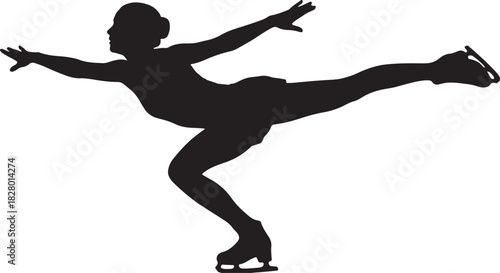 Black silhouette of ice skater dancing on white background, vector