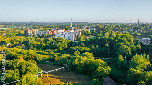 Rezekne, Latgale ,Latvija. Aerial photo from drone to of Rezekne city center at sunrise. (Series)