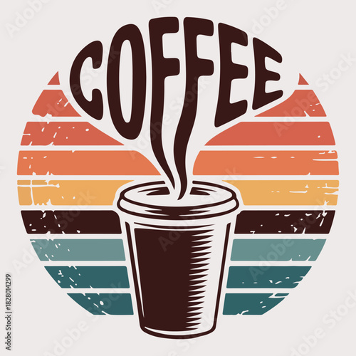 Coffee Steam Retro Sunset To Go Cup T Shirt Design