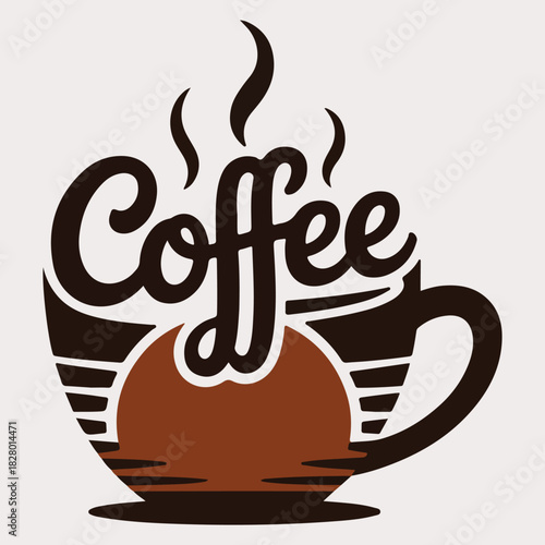 Coffee Wordmark Cup Sunrise Retro T Shirt Design