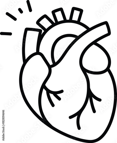 Glowing Human Heart Organ Line Icon Vector Illustration