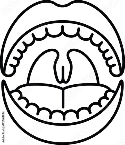 Open Mouth Line Art Icon with Tongue and Uvula