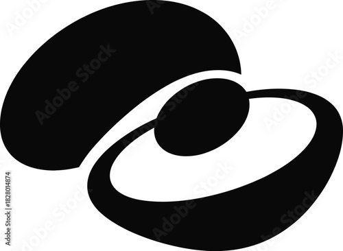 Sliced Avocado Half with Pit Black and White Icon