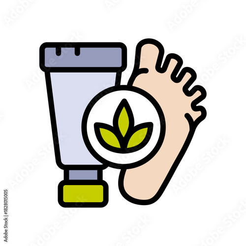 Foot cream jar. Foot care color icon. Moisturizing lotion. Hydrating skincare product. Paraben free. Organic cosmetics symbol. Vector isolated illustration.