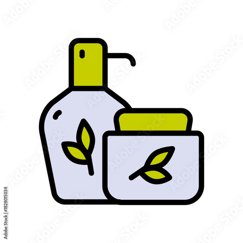 Natural cosmetics color icon. Cream jar, container, bio skin care, body, face skin cream, moisturizer lotion. Paraben free. Organic cosmetics symbol. Vector isolated illustration.