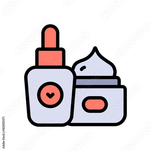Cream, serum, lotion color icon. Cosmetics container or jar symbol. Skin care, body and face skin, moisturizer cream, lotion, serum. Vector isolated illustration.