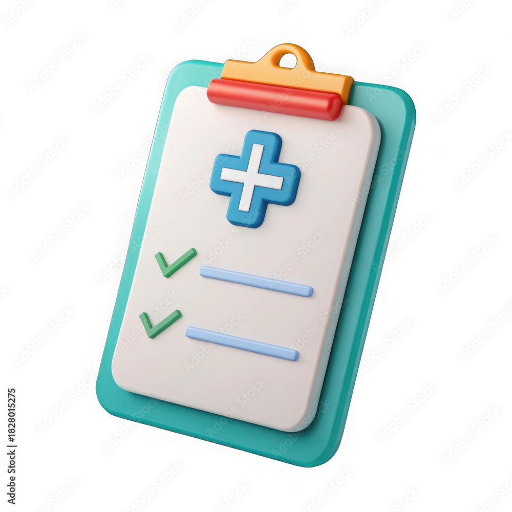 Obraz premium 3d rendered medical clipboard with blue cross and checkmarks isolated on transparent background