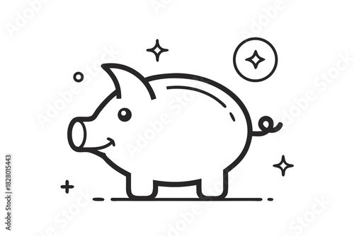 thin line pig silhouette sparkle icon  