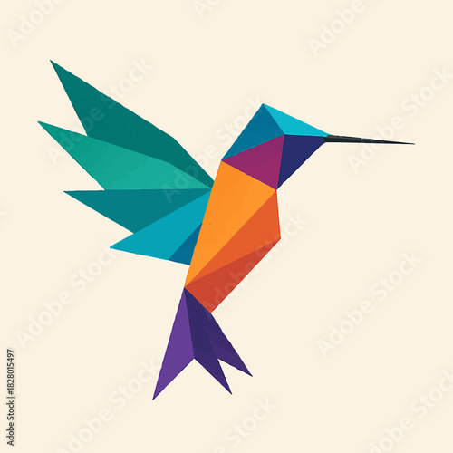 A colorful geometric paper origami bird and kite vector icon illustration design symbol