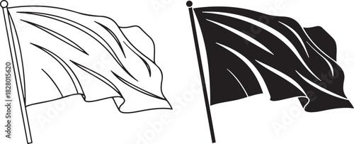 Waving Flag Outline and Silhouette on White Background wind fabric