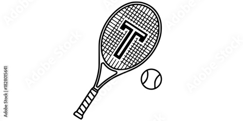 Tennis Racket Ball Monogram Vector Logo