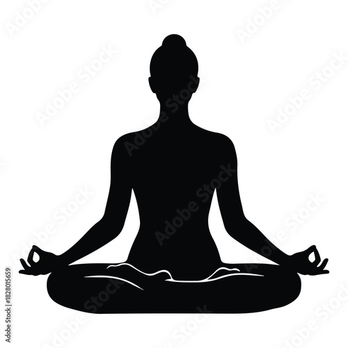 Meditative yoga pose silhouette. person practicing mindfulness and inner peace in lotus position. health, wellness, relaxation and balance concept.