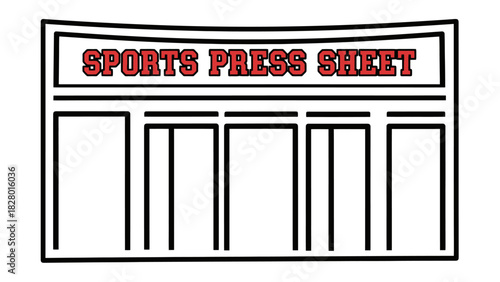 Outline drawing of a sports press sheet template with multiple columns for news content.