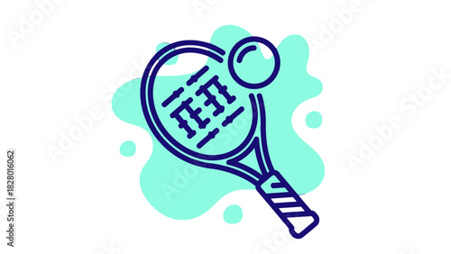 A detailed illustration of a tennis racket with a ball, and the word 'TEST' inside the racket.