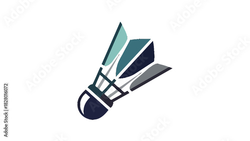 A stylized graphic icon of a badminton shuttlecock with blue and grey feathers.