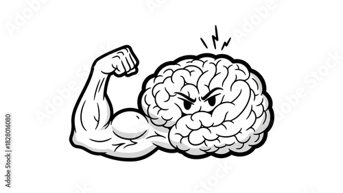 A cartoon illustration of a muscular human brain flexing its bicep, symbolizing strength and intelligence.