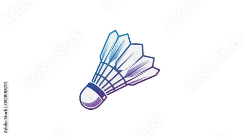 A stylized illustration of a badminton shuttlecock with a gradient of blue and purple.