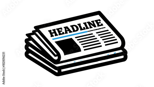 A simple black and white icon of a stacked newspaper with 'HEADLINE' on the front page.