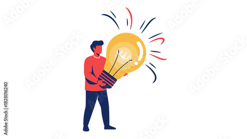 A person holding a large, glowing light bulb, symbolizing a bright idea or innovation.