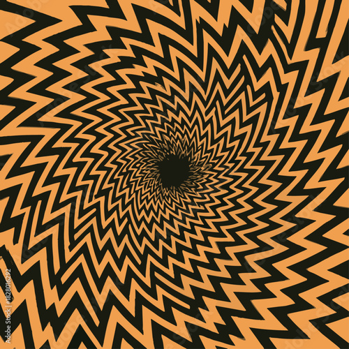 Black and white vector pattern illustration of an abstract spiral optical illusion texture design backdrop