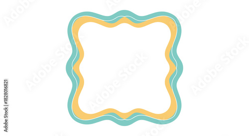 Simple and modern wavy frame with a yellow and blue border providing copy space in the center on a white background.