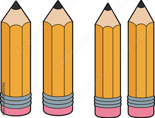 Four Yellow Pencils with Pink Erasers and Black Tips writing stationery