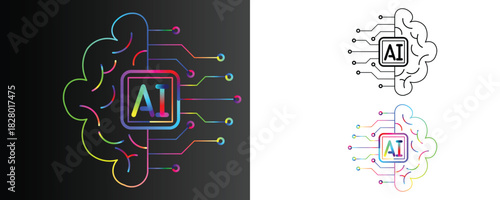 Brilliant AI brain circuits with vibrant colors for modern tech innovations and design applications, showing connectivity and intelligence.