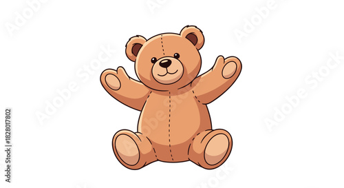 Friendly and inviting cartoon teddy bear sitting with arms wide open for a hug on a simple clean white background.