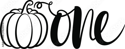 Pumpkin With The Word One In Script Font Keywords: one, first birthday, baby, child, celebration