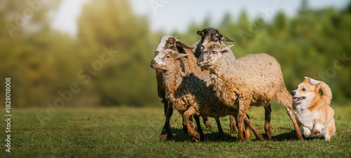 Photos Pembroke Welsh Corgi Herding Sheep on Green Field