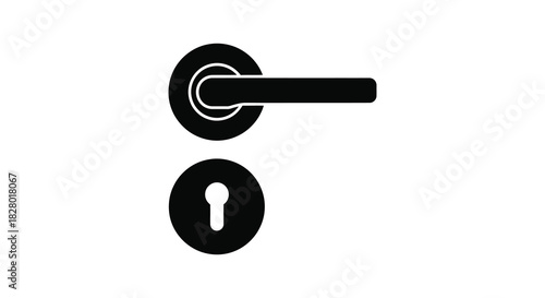 Door handle and keyhole silhouette on white background for design projects silhouette
