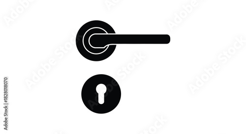Modern door handle and keyhole silhouette on white background minimalist design silhouette