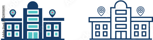 Hospital Building silhouette. Hospital and healthcare icon collection. Icon symbol of hospital buildings, medical house, medic, clinic, digital healthcare. Vector illustration.