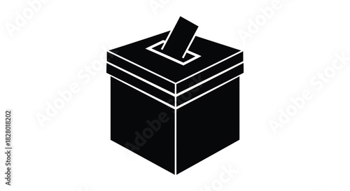 Ballot box icon with paper silhouette for voting process silhouette