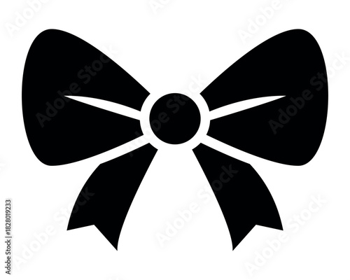 Bow Icon. Elegant black silhouette bow illustration with simple ribbon shape minimal festive decorative element for holiday designs celebration graphics gift wrapping ornaments creative projects