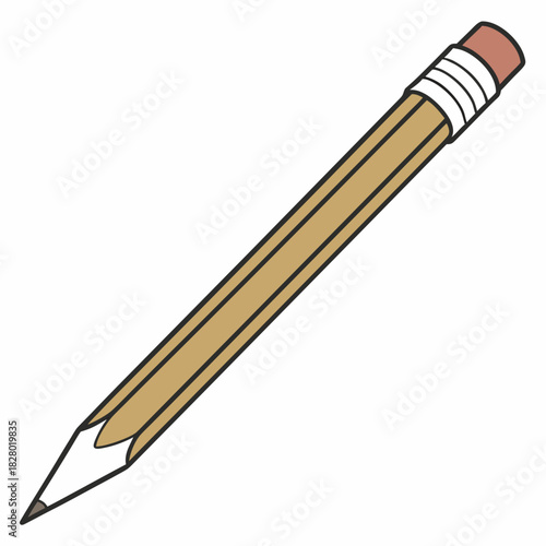 A classic yellow wooden pencil with a pink eraser and graphite tip isolated on a clean white background ready for writing and drawing