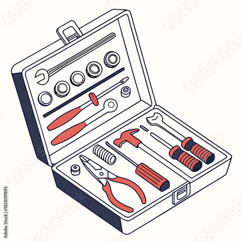 An open toolbox filled with essential hand tools including a hammer pliers screwdrivers and wrenches neatly organized for easy access and portability