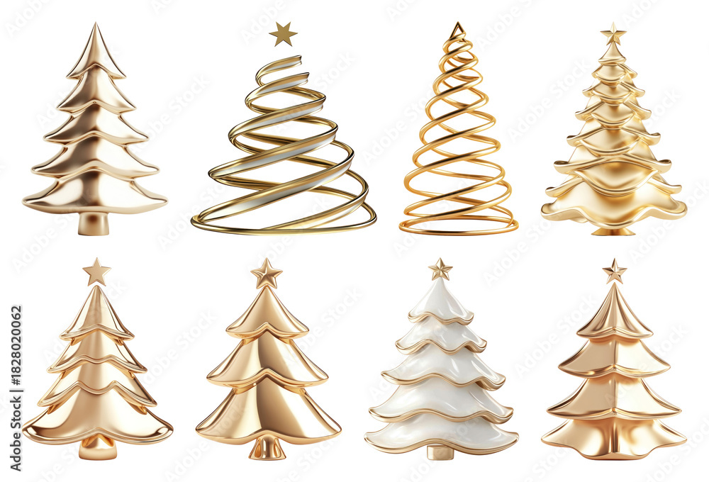 Obraz premium PNG Elegant golden Christmas trees, element set on transparent background