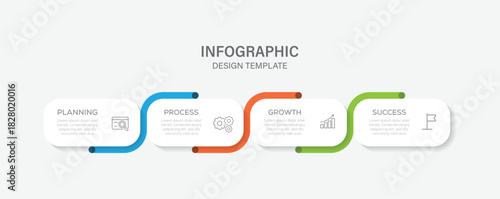 Vector Infographic design template with icons and 4 options or steps. Presentation, Process, Strategy and Planning. 