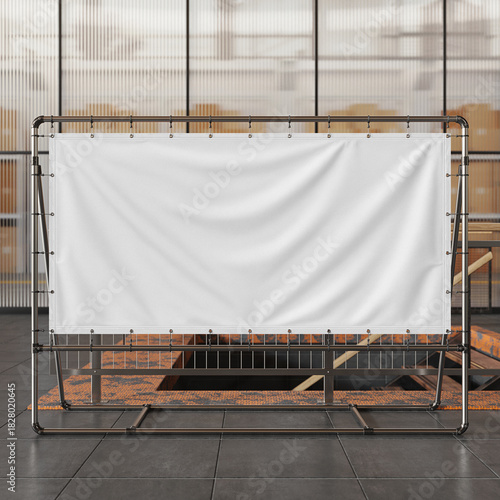 Advertising banner stand mockup. 3D rendering
