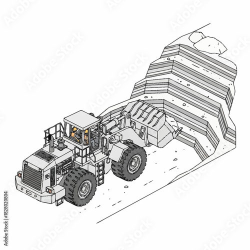 Heavy-duty front-end loader operating in a quarry.