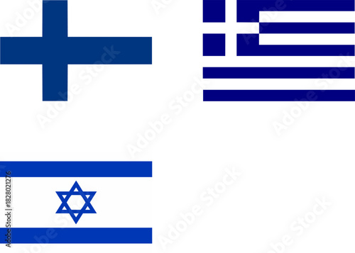 blue and white flags - finland, greece, israel - isolated vector