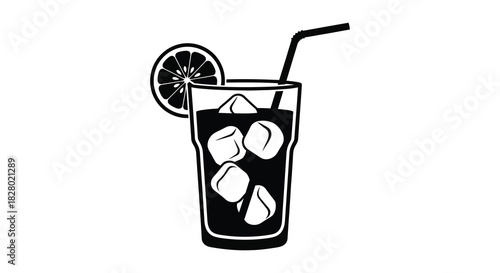 Iced drink with orange slice and straw silhouette