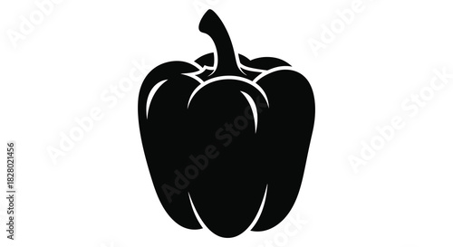 Bold black bell pepper vegetable silhouette against a white background