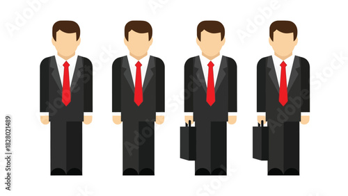 Minimalist Businessmen Icons Set - Flat Vector Illustration of Corporate Professionals in Suits