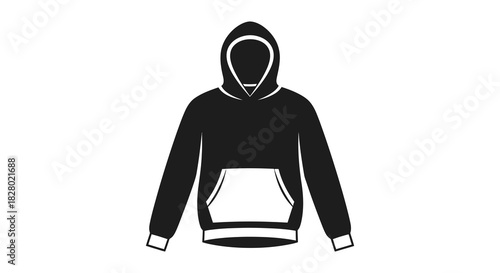 Hoodie outline illustration with pocket and hood design silhouette