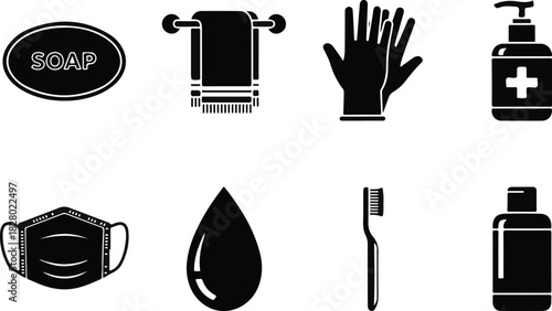 Hygiene and Personal Care Related Items Depicted in Black and White