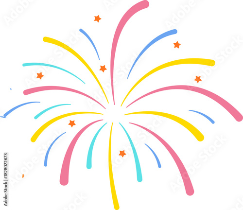 fireworks icon clipart vector on transparent background. A vibrant firework explosion illustration. This colorful graphic icon symbolizes celebration, joy, and festive events like holidays or parties.
