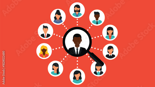 Targeted Candidate Search or Target Audience Analysis Concept. Human Resources Recruitment and Employee Selection Vector Illustration.